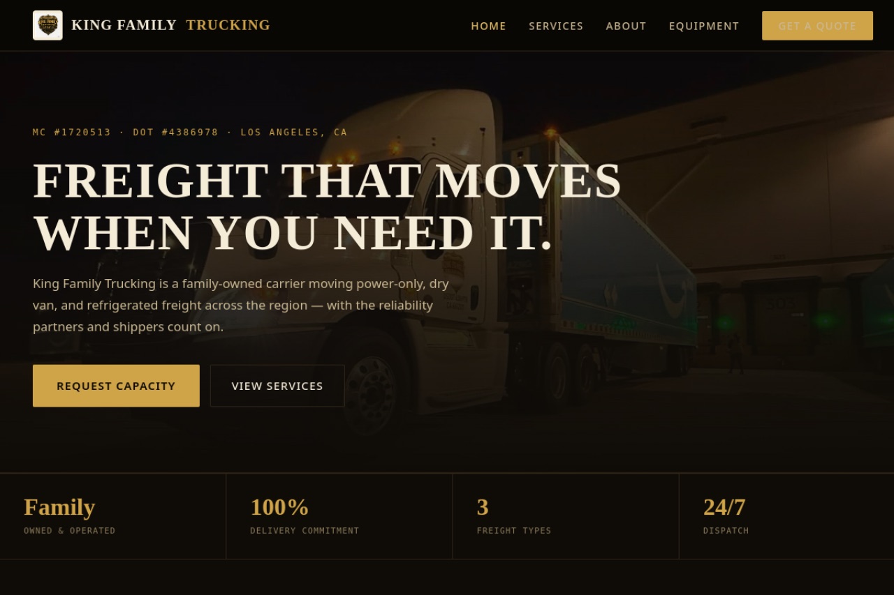 King Family Trucking website homepage